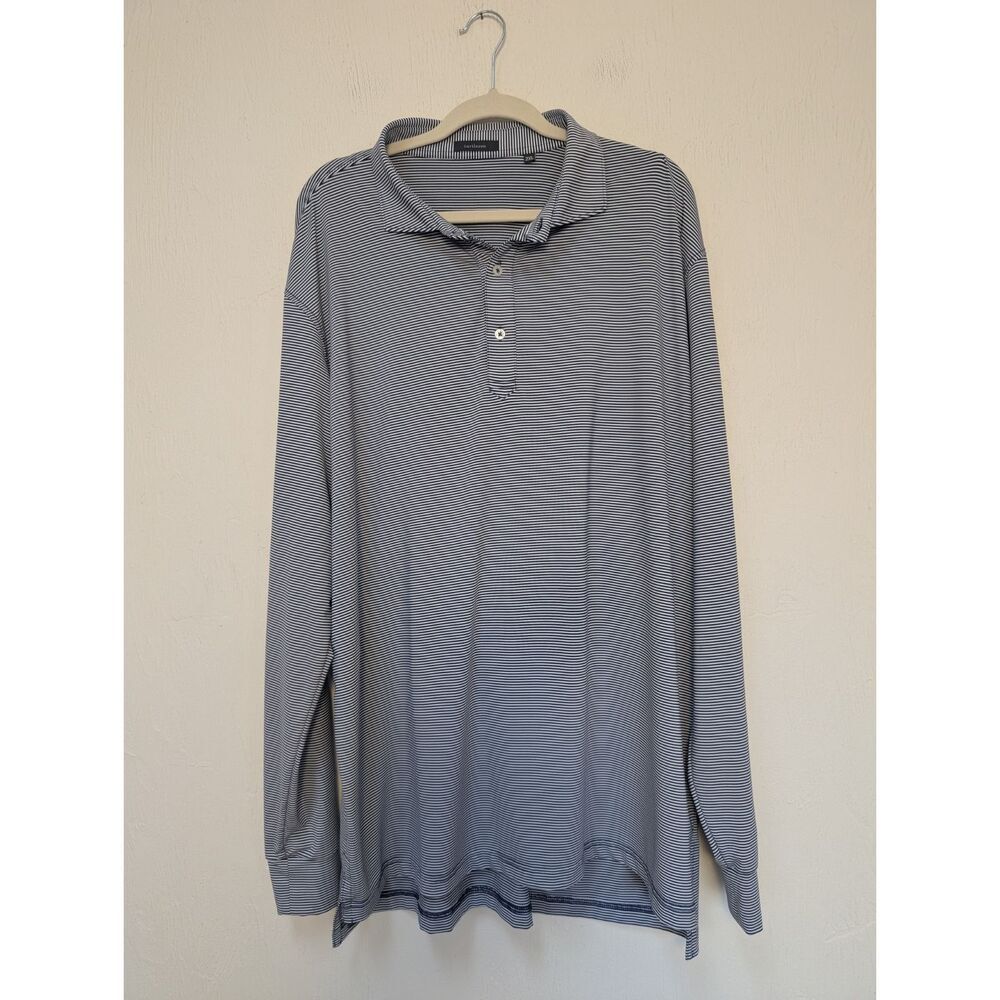 Turtleson Shirt Men's XXL White Blue Striped Performance Polo Golf  Long Sleeve